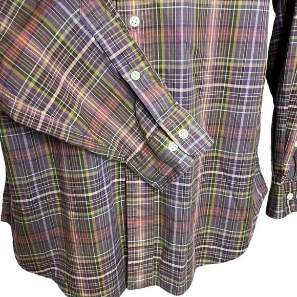 Ralph Lauren Classic Fit Plaid Oxford Shirt Size 15½‎ M Olive Pony Plum Multi - Picture 4 of 6